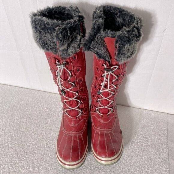 Vintage Atelier Noir Thinsulate Red Leather Lace Up Round Toe Winter Boots 8 - Picture 2 of 13